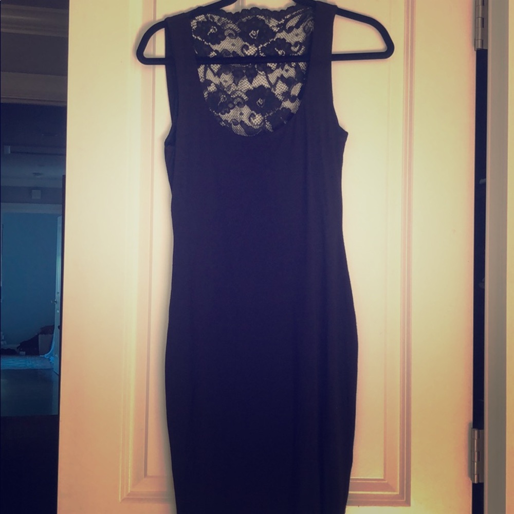 Lace back black dress